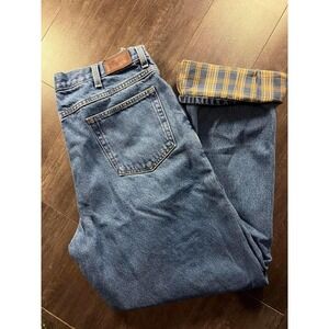L.L. Bean Flannel Lined Jeans Mens 36x32 Blue Classic Fit Plaid Lined Denim Pant